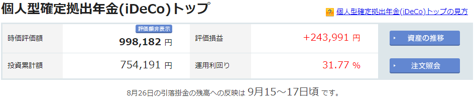 8月どのiDeCo(確定拠出年金)の状況